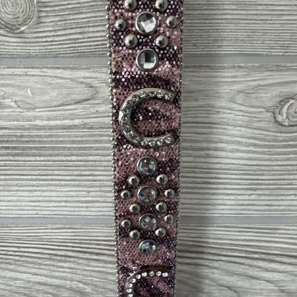 Girls Pink Rhinestone Western Belt Snakeskin Horseshoe Silver Buckle 28 Inch